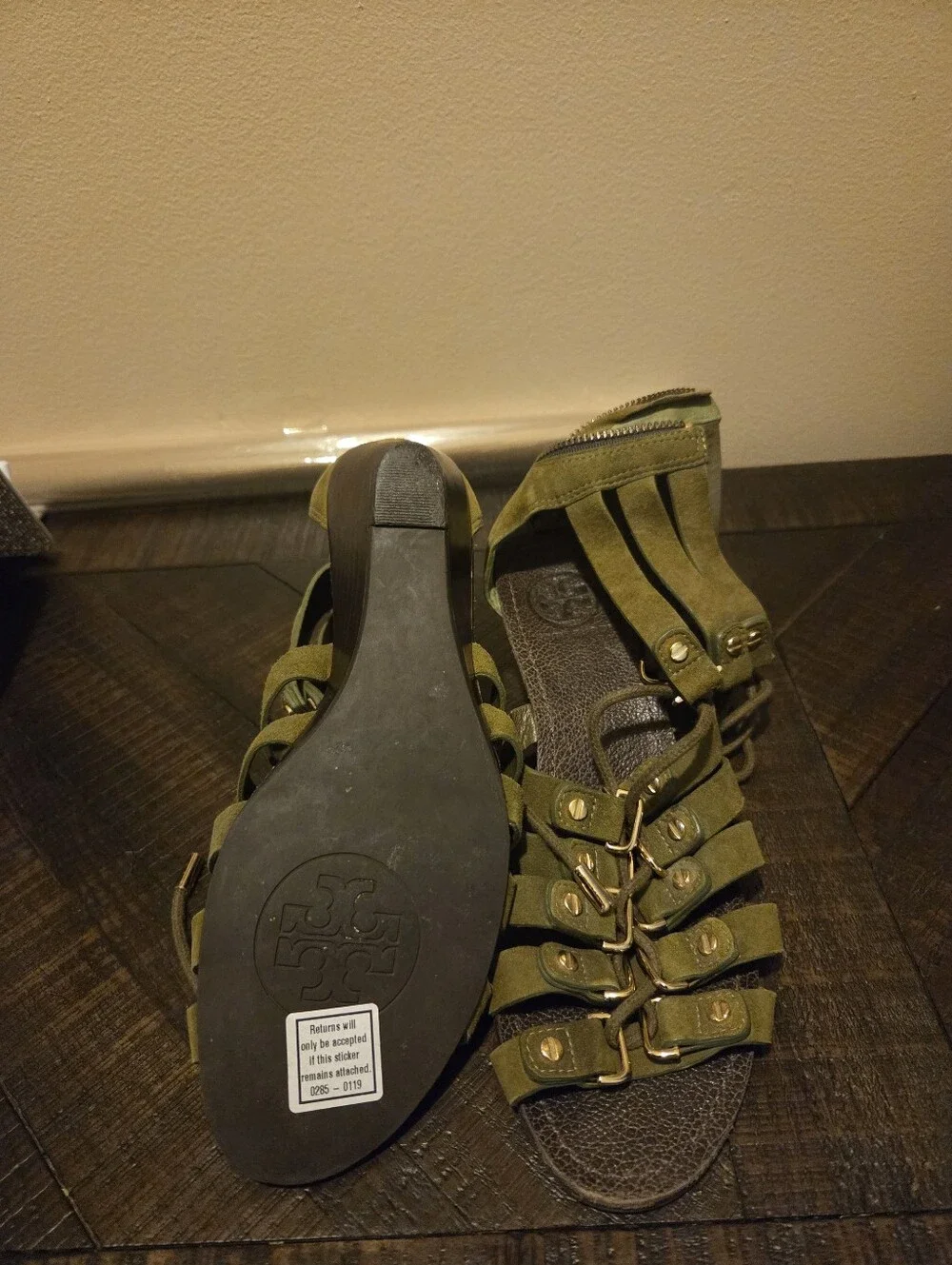 Tory Burch Olive Green Lace-Up Gladiator Sandals